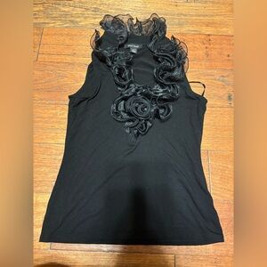 White House Black Market Black Tank Top with Rosette Accents
